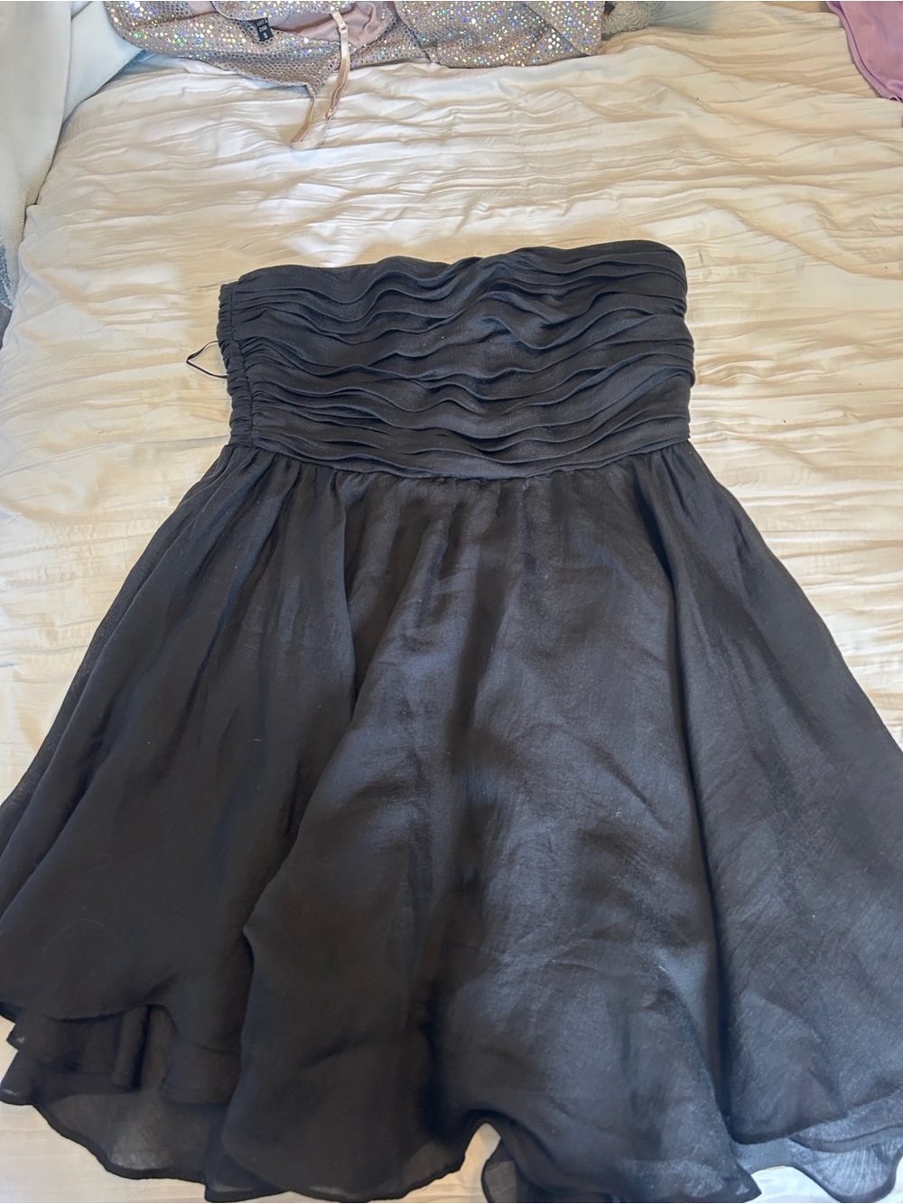 Strapless Black Ruffle Bodice Dress